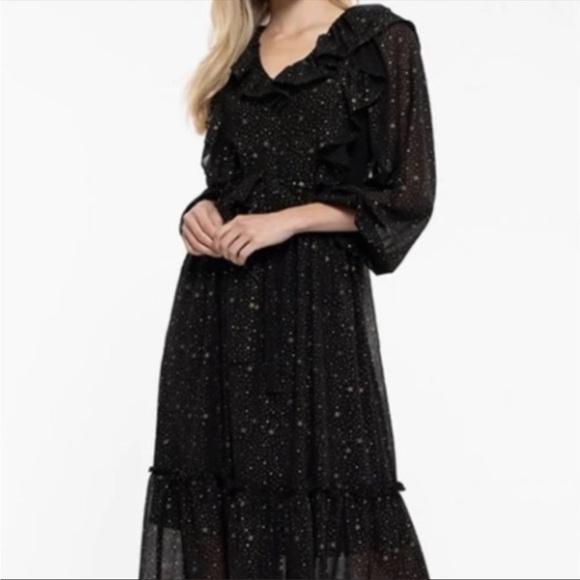 Anthropologie By The River Black Gold Star Print Midi Dress - Picture 2 of 14